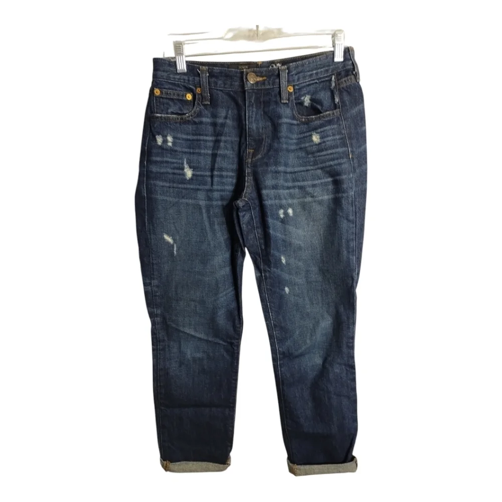 J Crew Broken‎ In Boyfriend Distressed Boho Festival Relaxed Fit Jeans 27